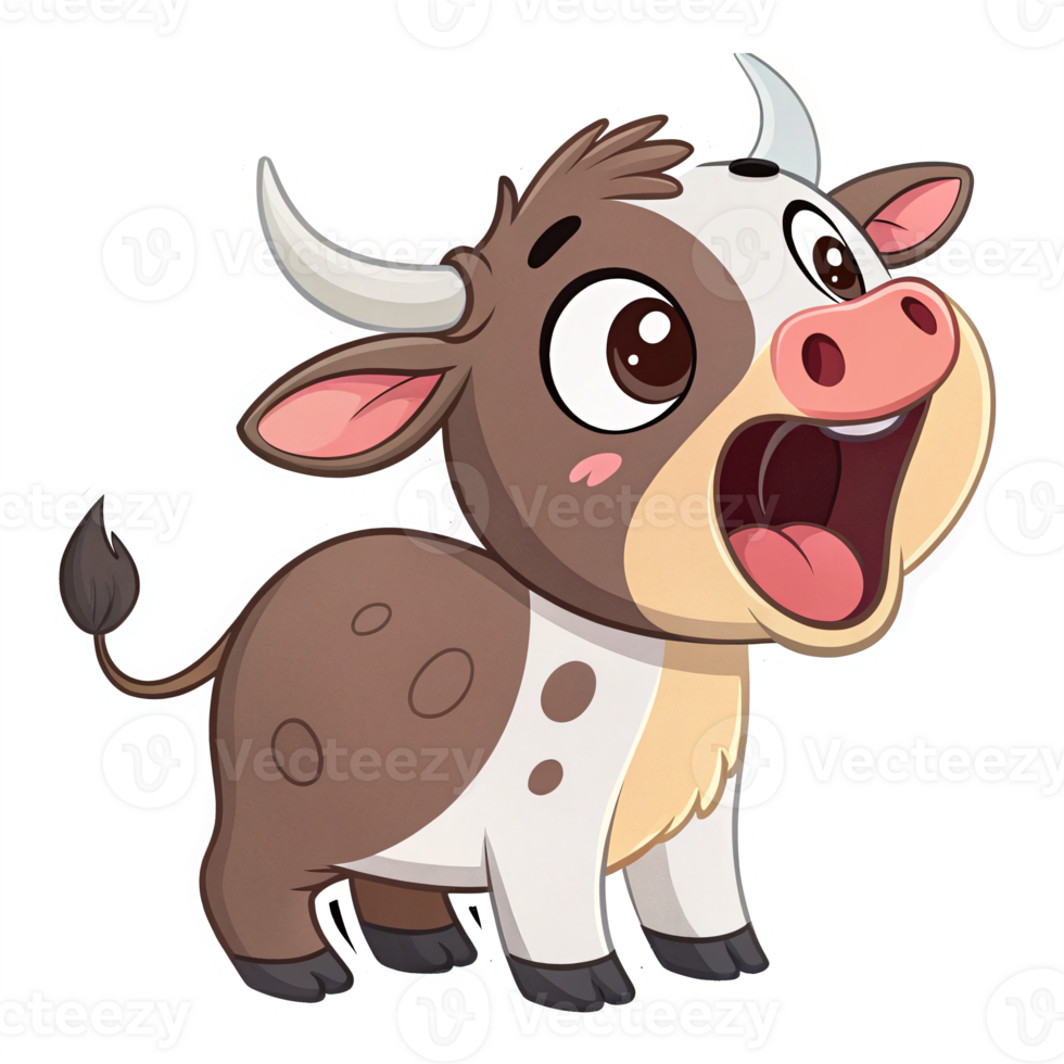Cute Cartoon Cow Character with Big Eyes and Cheerful Expression on Transparent Background png