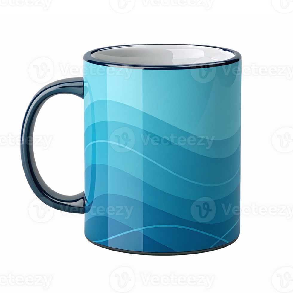 Stylish Blue Wave Pattern Coffee Mug Design with Transparent Background png