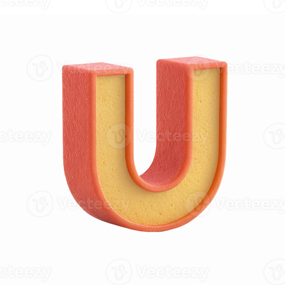 3D Rendered Letter U Design with Soft Texture and Bright Colors Ideal for Educational Materials png
