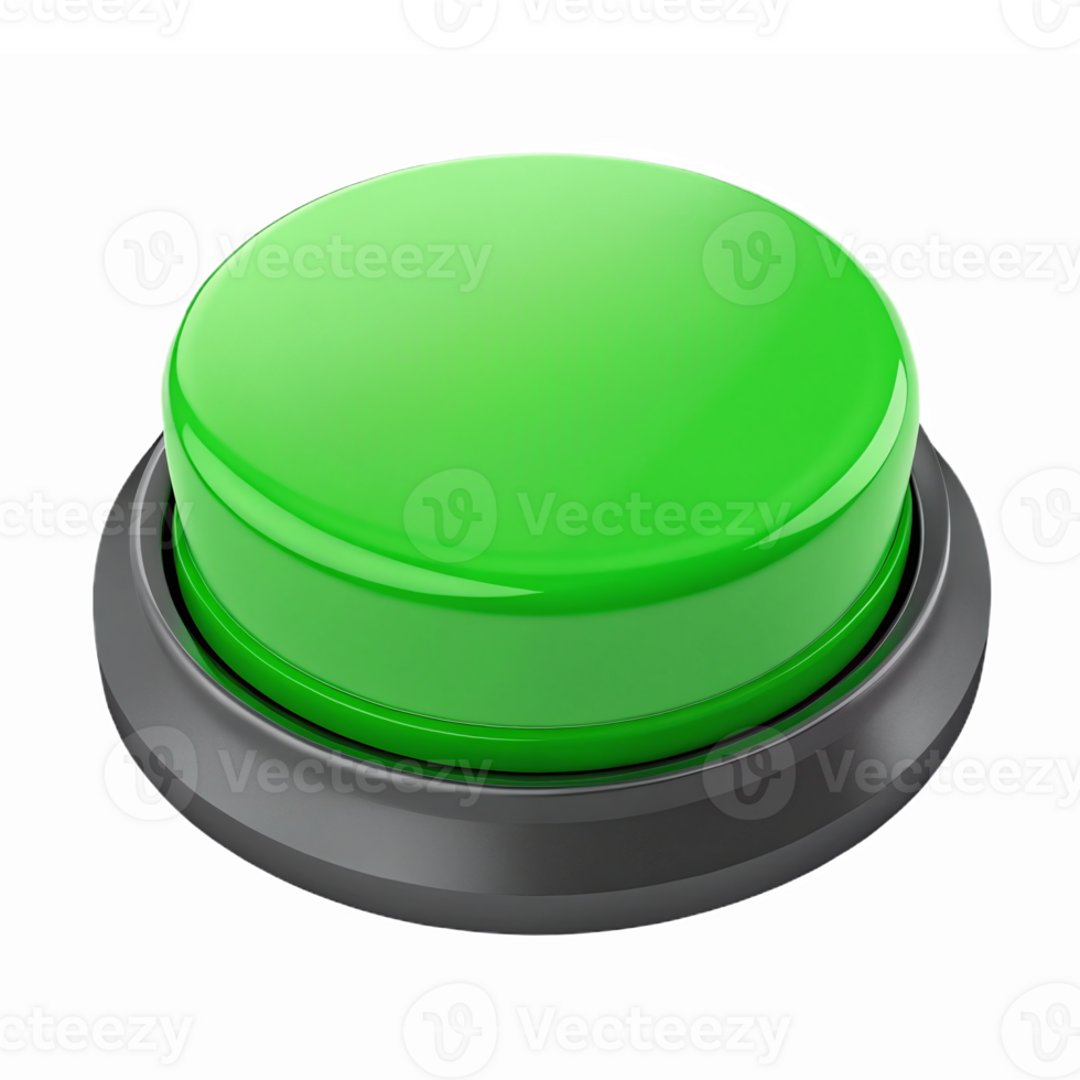 Shiny Green Round Push Button with Transparent Background for Digital Interfaces and Signage png