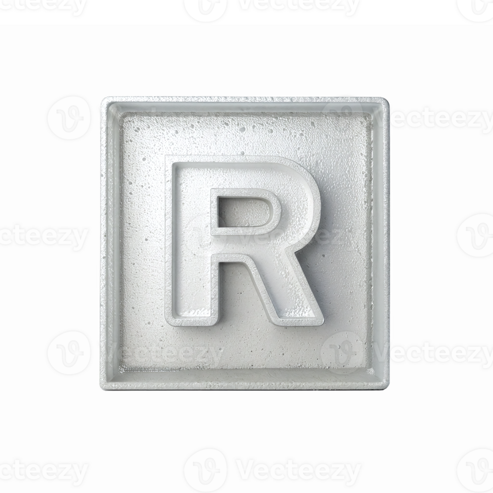 3D Silver Square Letter R with Textured Surface and Transparent Background png