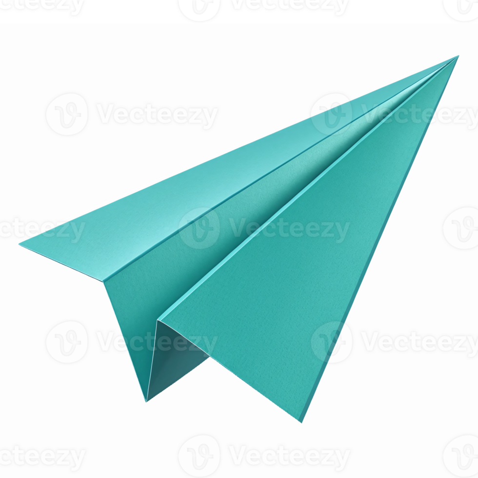 Realistic 3D Teal Paper Airplane Model with Transparent Background for Creative Designs png