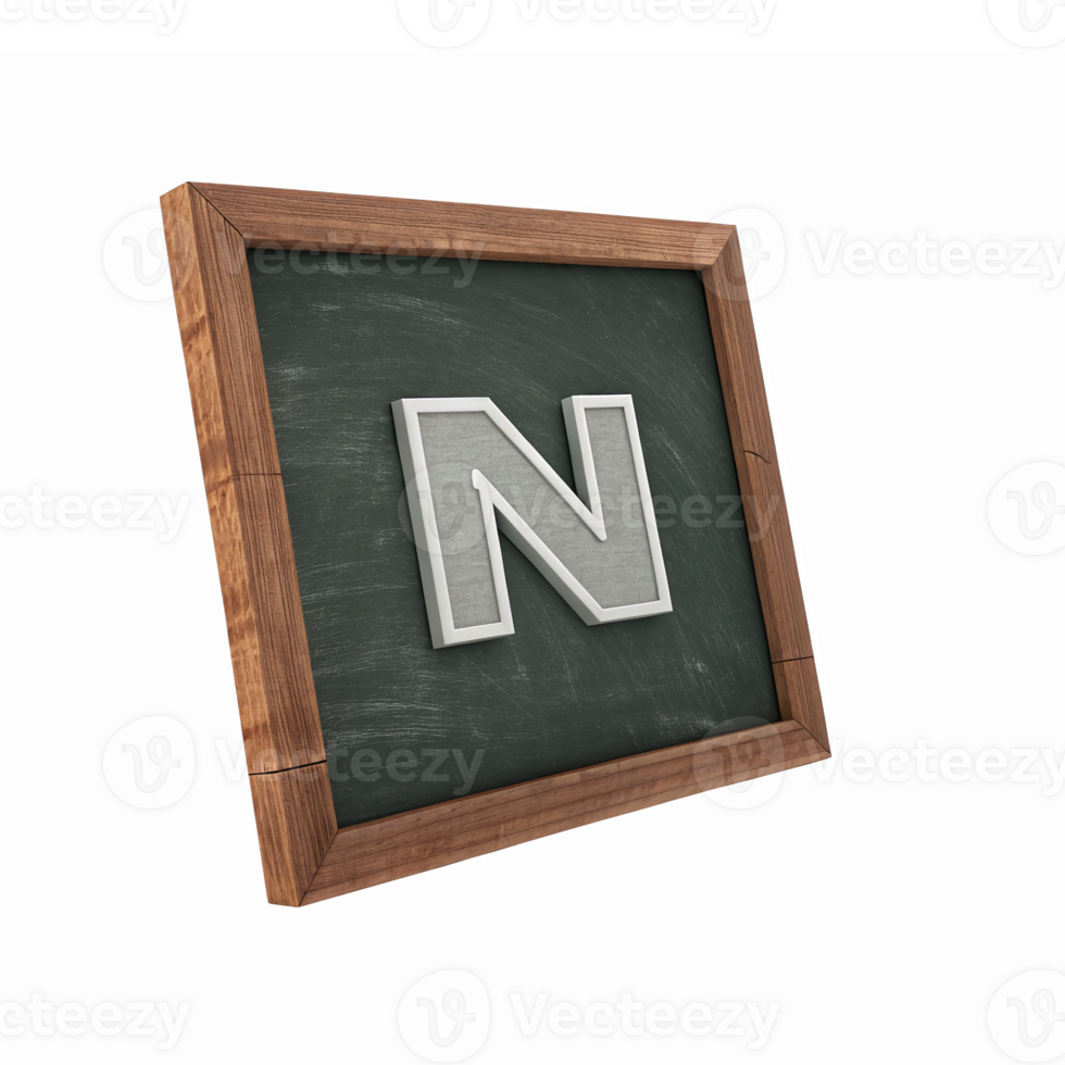 Framed Wooden Chalkboard with Letter N Stylish Educational Symbol for Teaching and Learning png