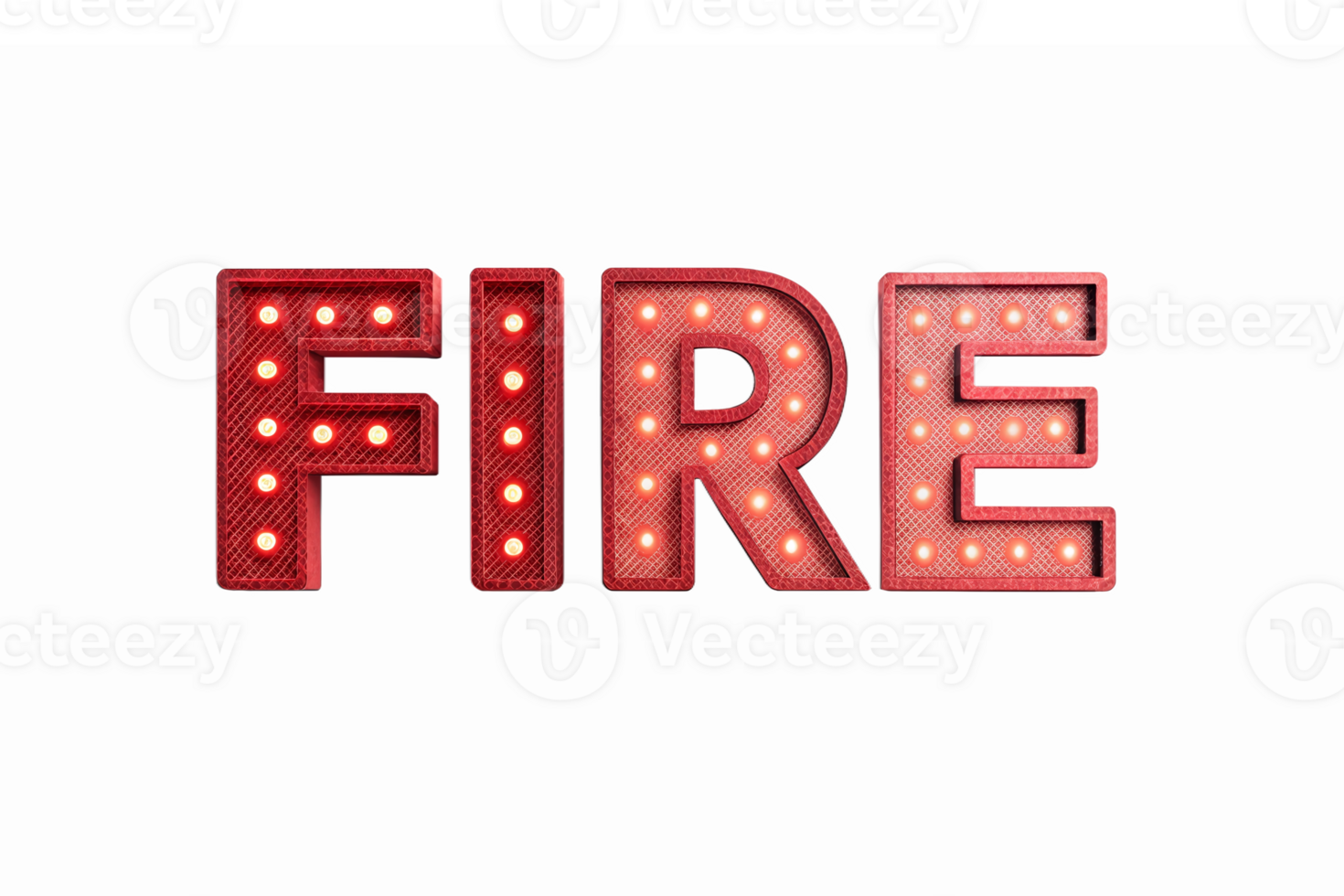 Bright Red Vintage Neon Fire Letters Sign with Lights on Transparent Background png