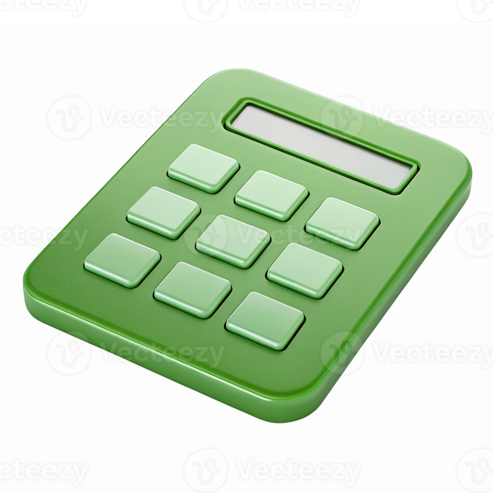 Green Calculator with Square Buttons and Display for Educational and Business Use png