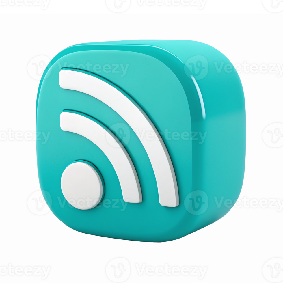Stylish Turquoise RSS Feed with Three Waves for Digital Communication and Connectivity png
