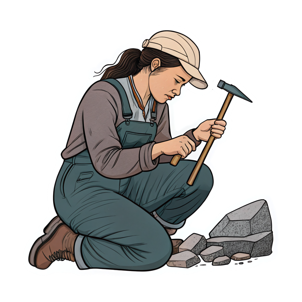 Skilled Worker Sculpting Stone with Hammer Detailed Illustration on Transparent Background png