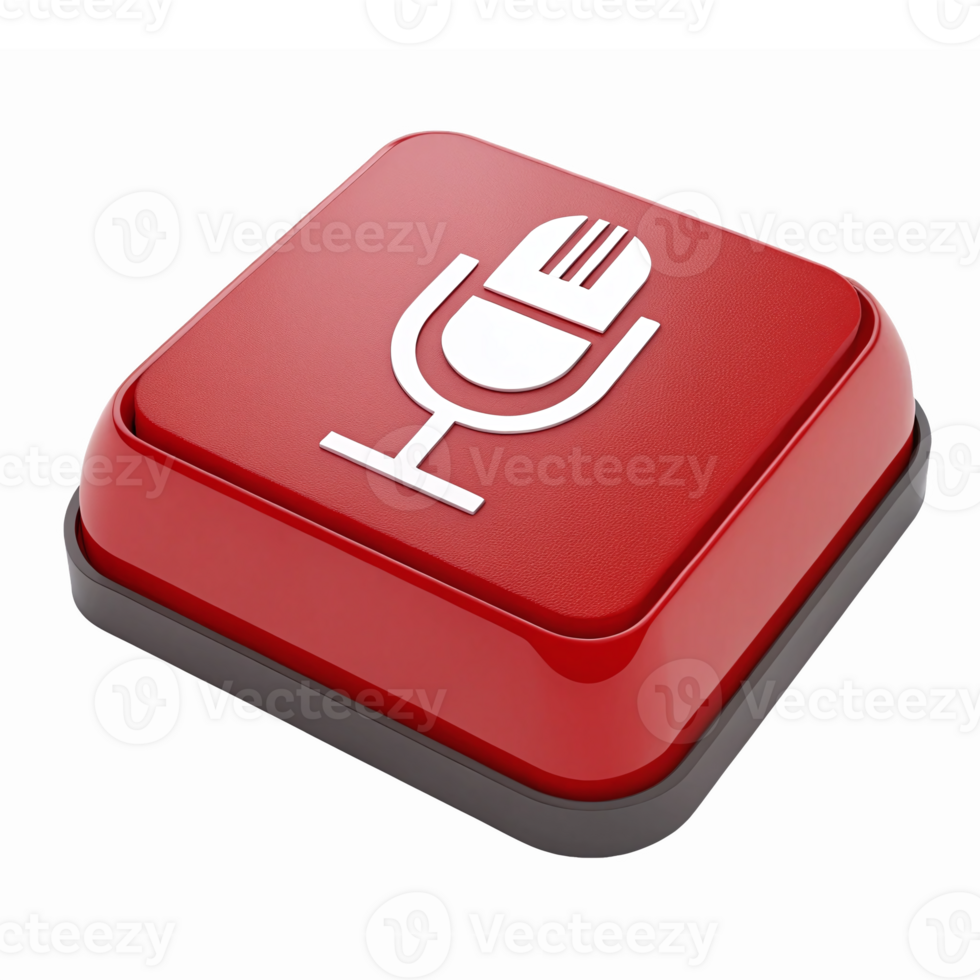 Red Button with Fork and Microphone for Food and Cooking Applications png