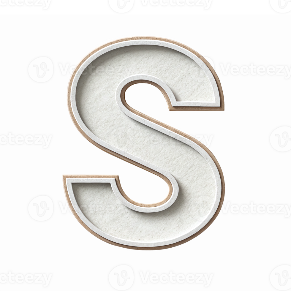 Three Dimensional Letter S Design with Textured Surface and Transparent Background png