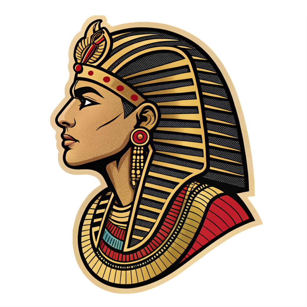 Elegant Ancient Egyptian Pharaoh Profile Portrait in Vibrant Colors with Transparent Background png