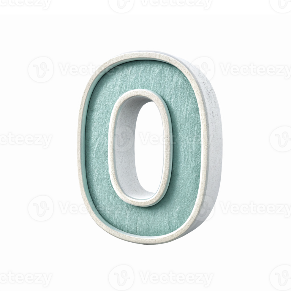 Stylish Number Zero in Light Green and White with Three-Dimensional Texture on Transparent Background png