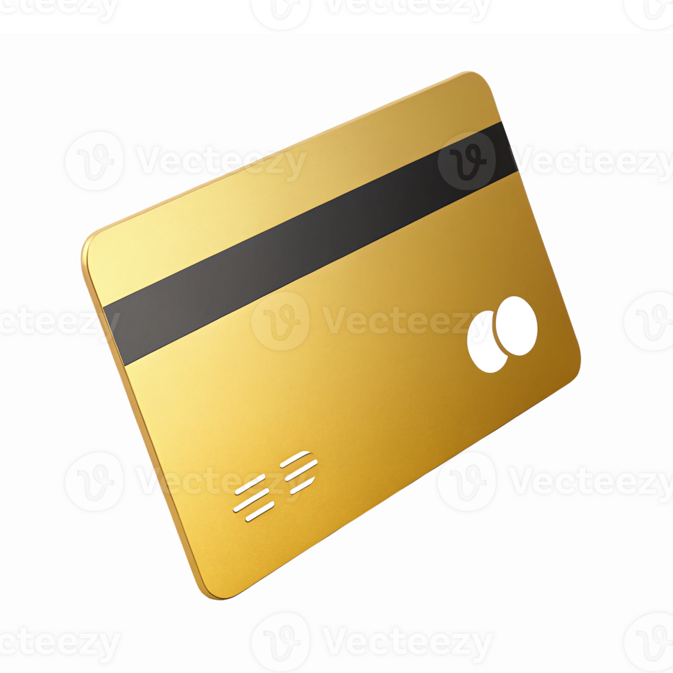 Elegant Gold Credit Card Design with Black Stripe and Modern Details on Transparent Background png