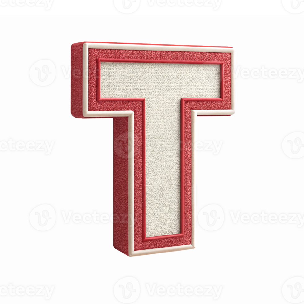 3D Textured Letter T with Red and White Design on Transparent Background png