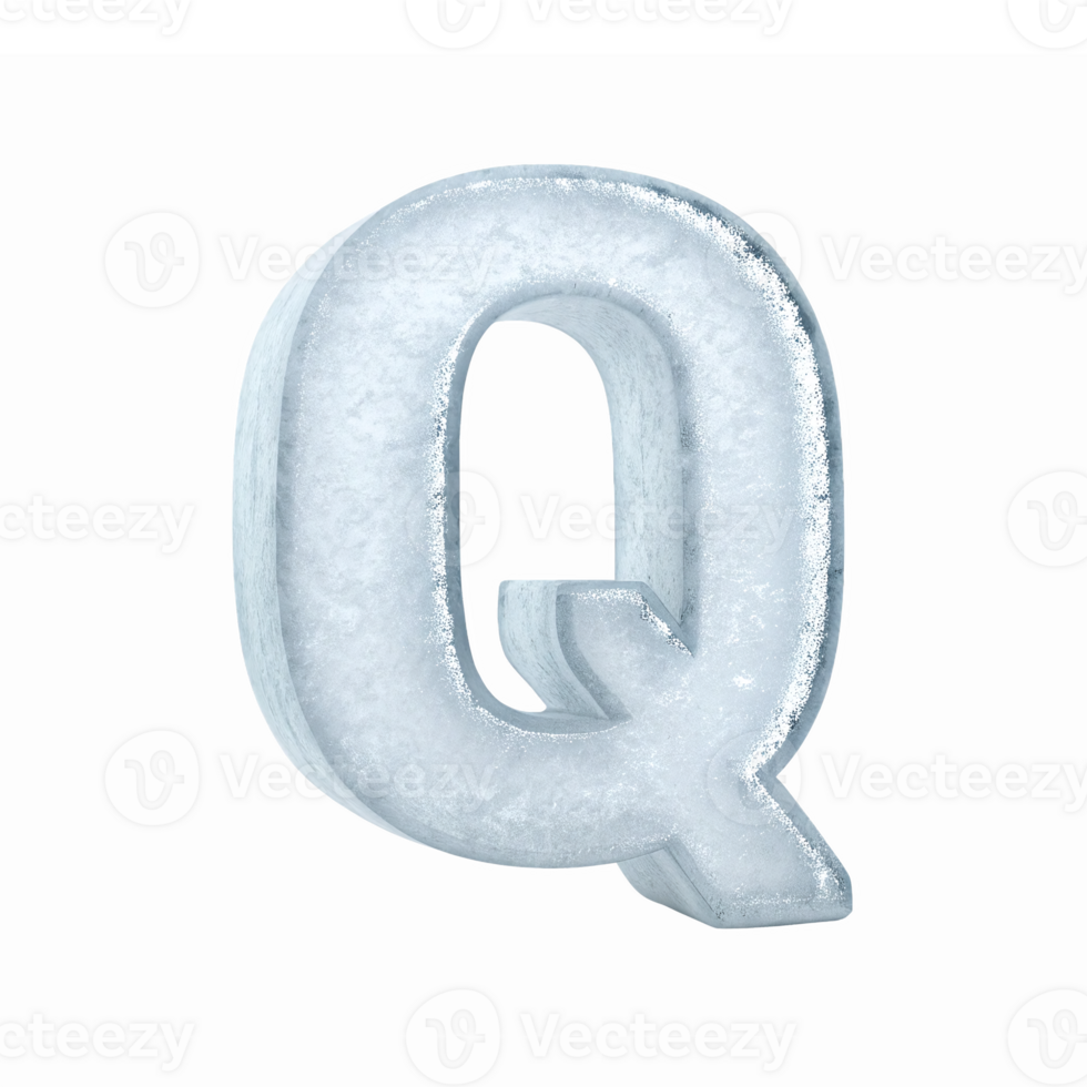 Ice Textured Three Dimensional Letter Q with Transparent Background for Creative Design png