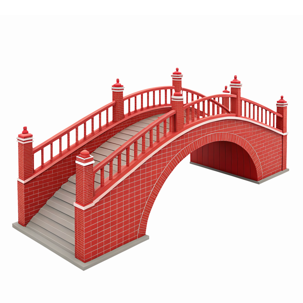 Elegant Red Bridge with Steps and Decorative Railings Ideal for Landscaping and Design Projects png