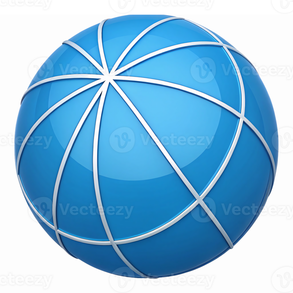 3D Glossy Blue Globe with White Grid Lines on Transparent Background for Global Themes png