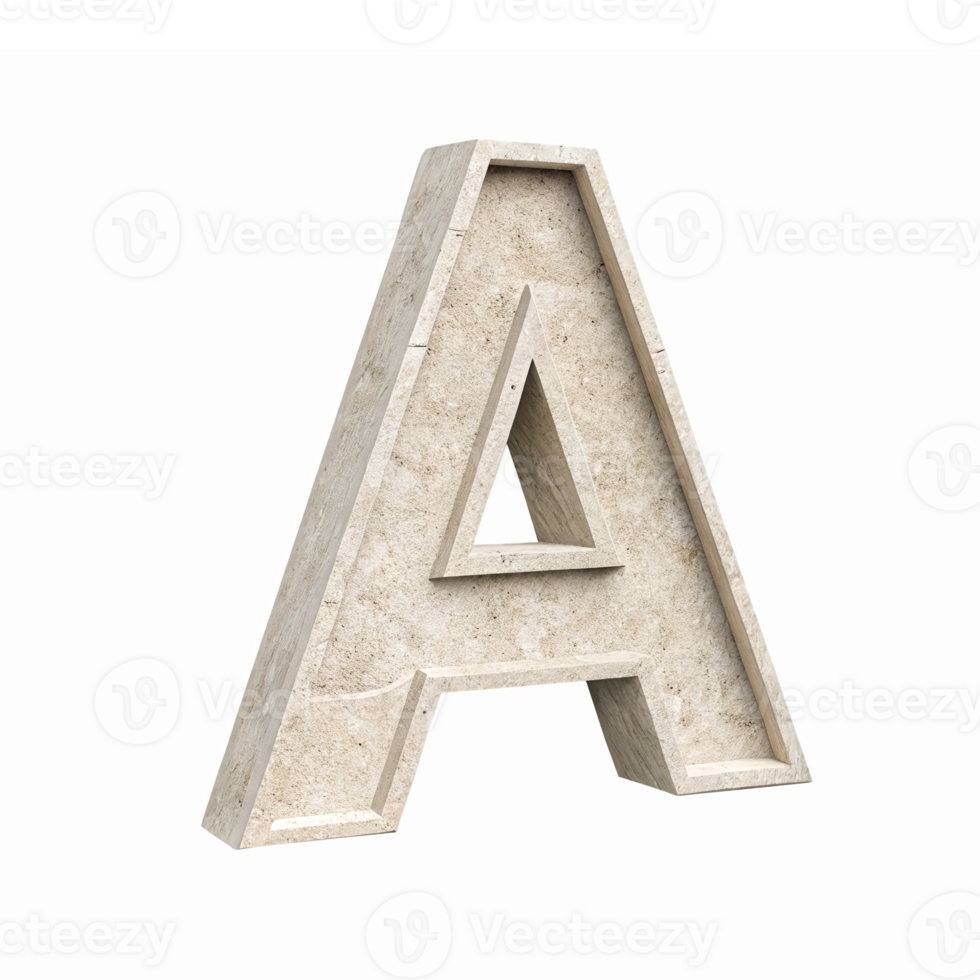 Three Dimensional Concrete Letter A With Transparent Background for Design and Decoration png