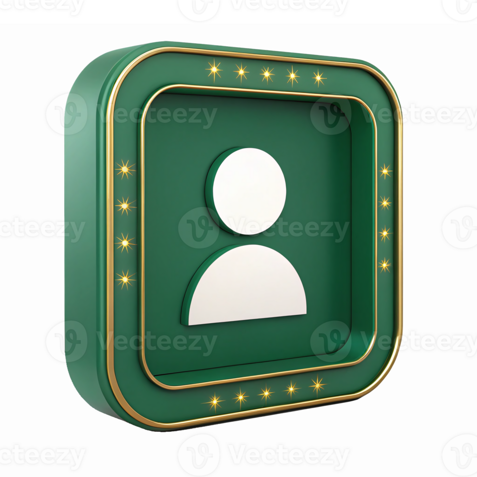 3D User Profile with Green Background and Golden Accents for Social Media and Apps png