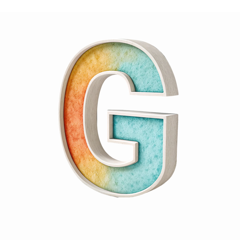Colorful 3D Letter G with Gradient Texture and Soft Edges on Transparent Background png
