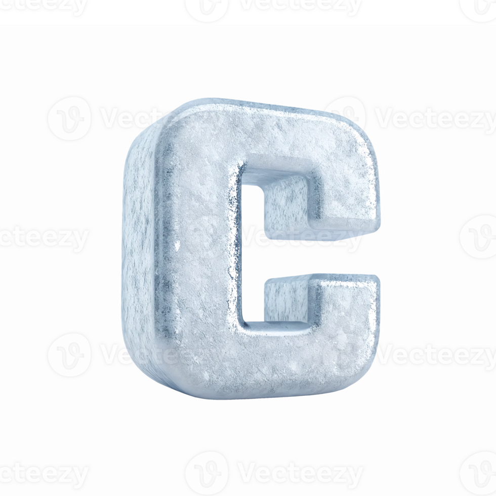 Three Dimensional Ice Letter C with Glossy Surface on Transparent Background png