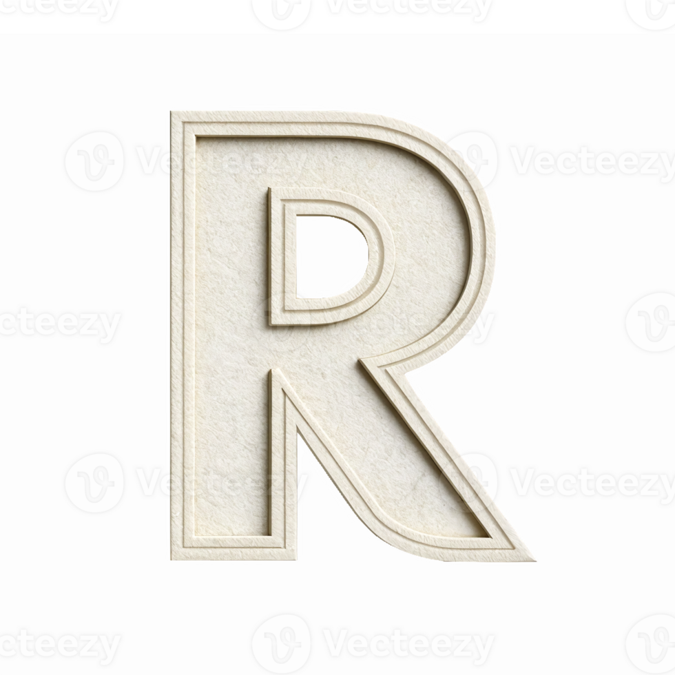 Elegant 3D Letter R Design with Textured Finish and Transparent Background for Branding png