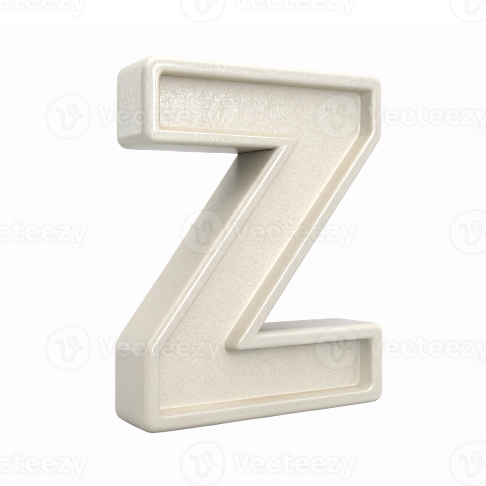 Three Dimensional Cream Colored Z Letter with Depth and Texture on Transparent Background png