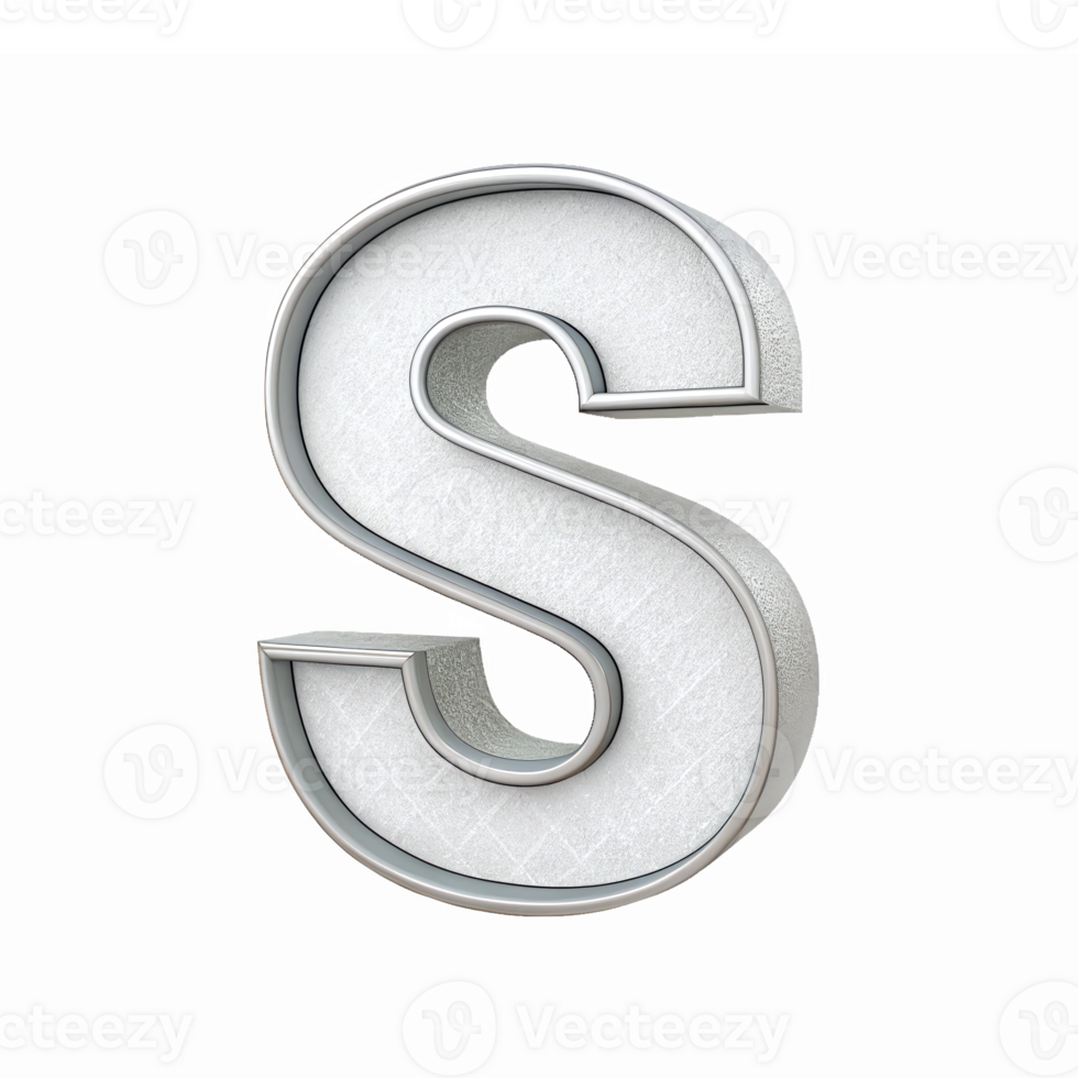 Three Dimensional Metallic S Character with Textured Surface on Transparent Background png