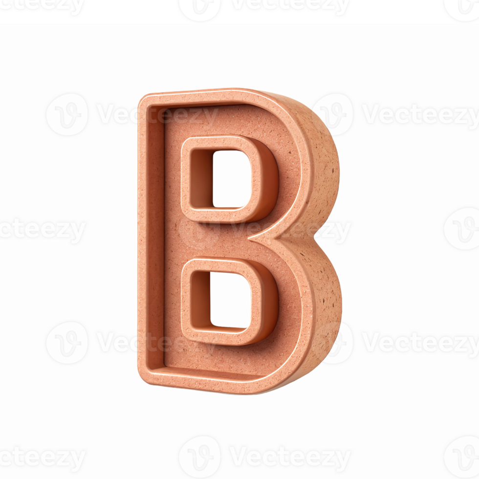 Three Dimensional Letter B in Coral Texture with Shadow and Transparent Background png