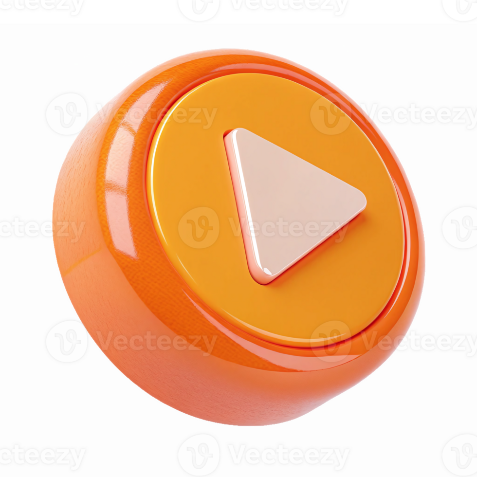 Bright Orange Play Button with Glossy Finish for Multimedia Applications png