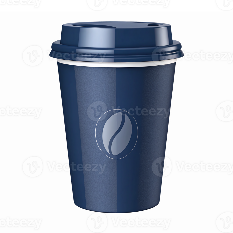 Navy Blue Coffee Cup with Lid and Logo Design Features for Branding and Marketing Purposes png