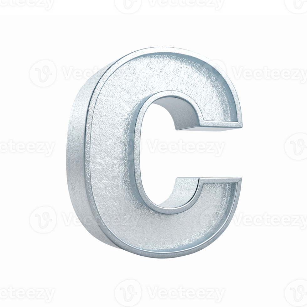 3D Silver Letter C with Glossy Finish on Transparent Background png