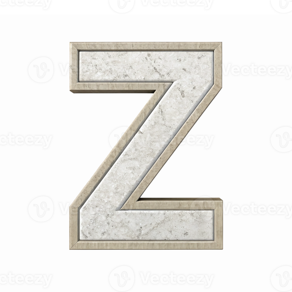 3D Concrete Letter Z with Decorative Frame for Modern Typography and Design Projects png