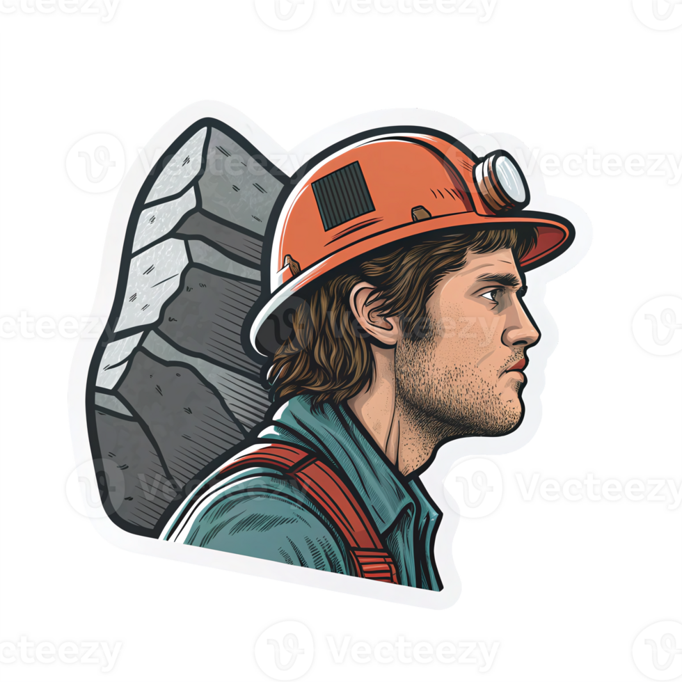 Determined Miner with Hard Hat and Rock Depiction for Labor and Industry Concepts png