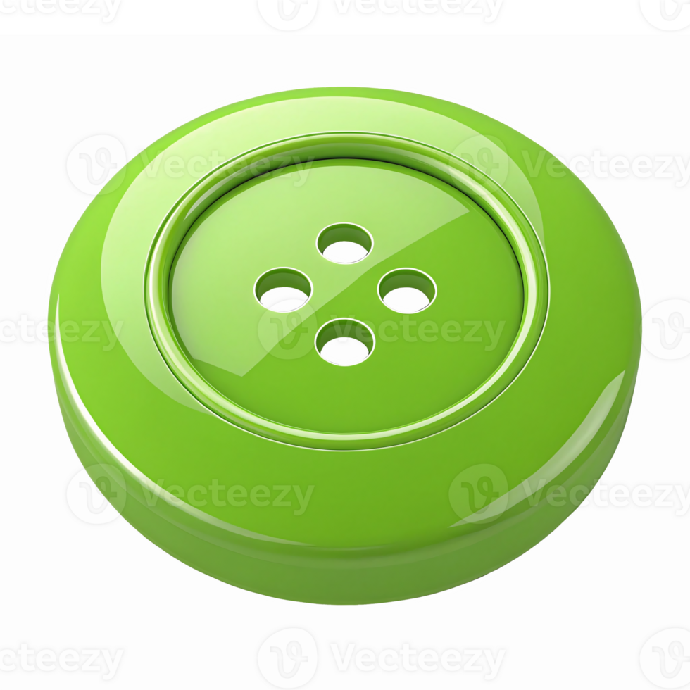 Glossy Green Sewing Button with Four Holes on Transparent Background for Crafting and Design png