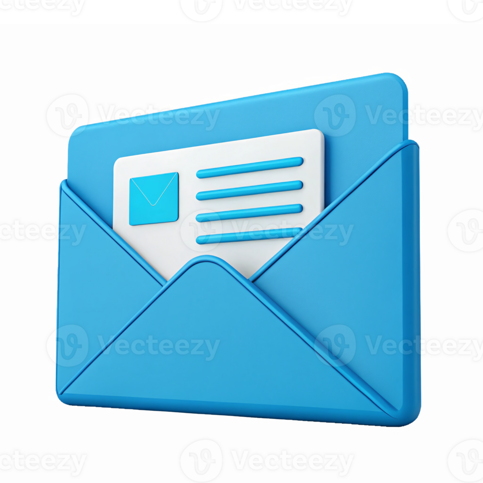 Blue Envelope with Letter Representing Communication and Messaging in Transparent Design png