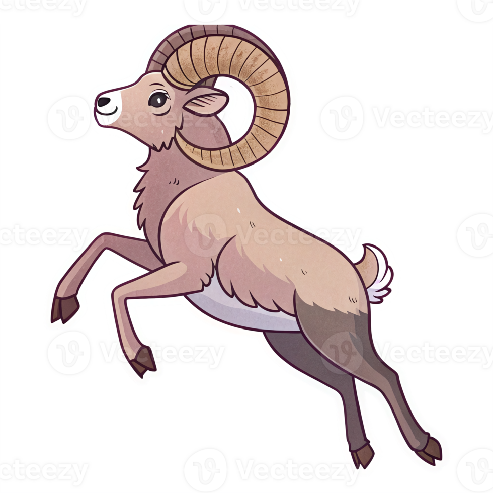 Playful Jumping Goat Illustration with Detailed Features and Transparent Background png