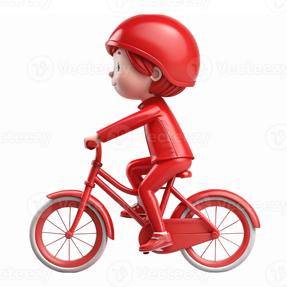 Red Cartoon Child Riding Bicycle Illustration with Transparent Background png