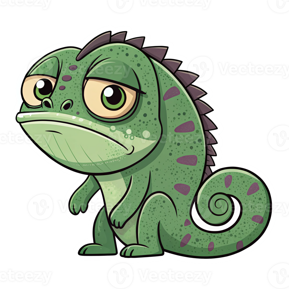 Funny Cartoon Chameleon Character on Transparent Background for Childrens Designs and Illustrations png