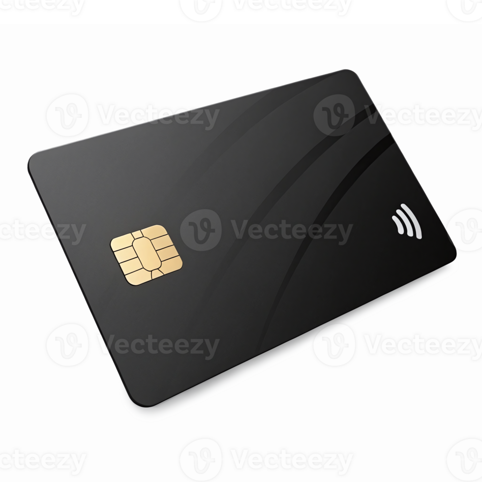 Black Contactless Payment Card with Chip and RFID Technology on Transparent Background png