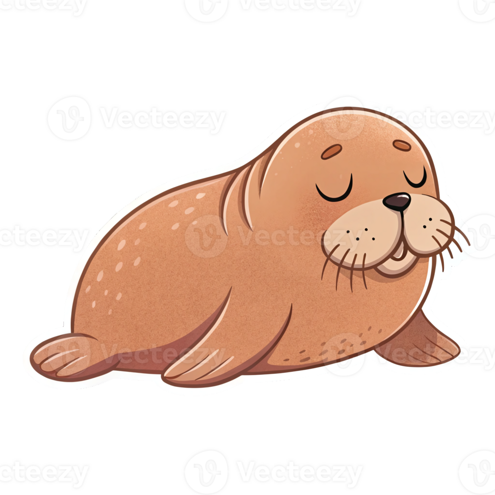 Cute Cartoon Seal Character Relaxing with Playful Expression on Transparent Background png