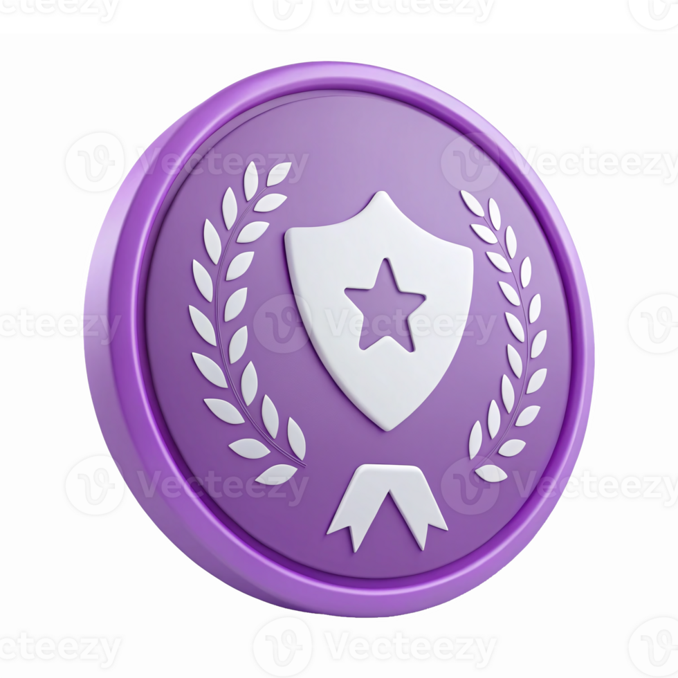 Purple Award Badge with Shield and Laurel Design for Achievement Recognition and Illustration png