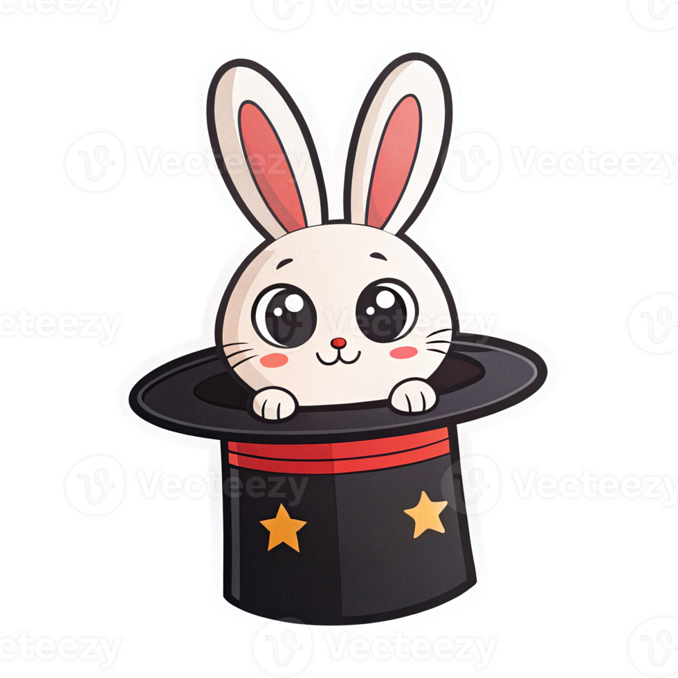 Cute Cartoon Rabbit Emerging from Magic Hat with Big Eyes and Playful Expression png