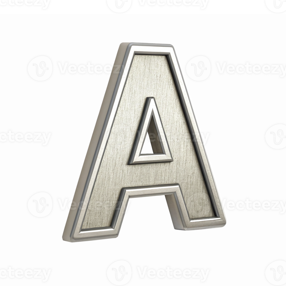 3D Metallic Letter A with Textured Finish on Transparent Background for Modern Design Applications png