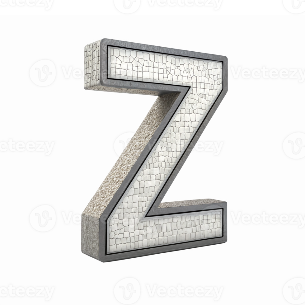 Three Dimensional Decorative Letter Z with Mosaic Texture and Shadow on Transparent Background png