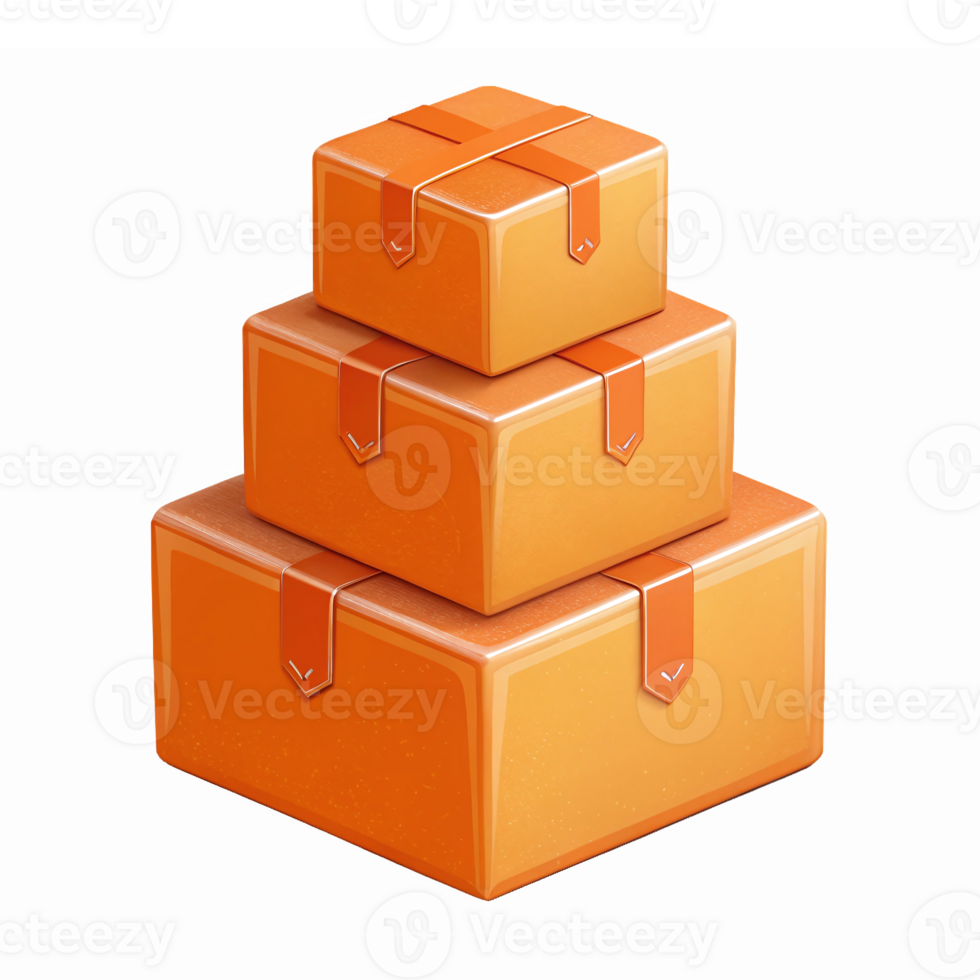 Stacked Orange Delivery Boxes with Straps on Transparent Background for Shipping and Logistics png