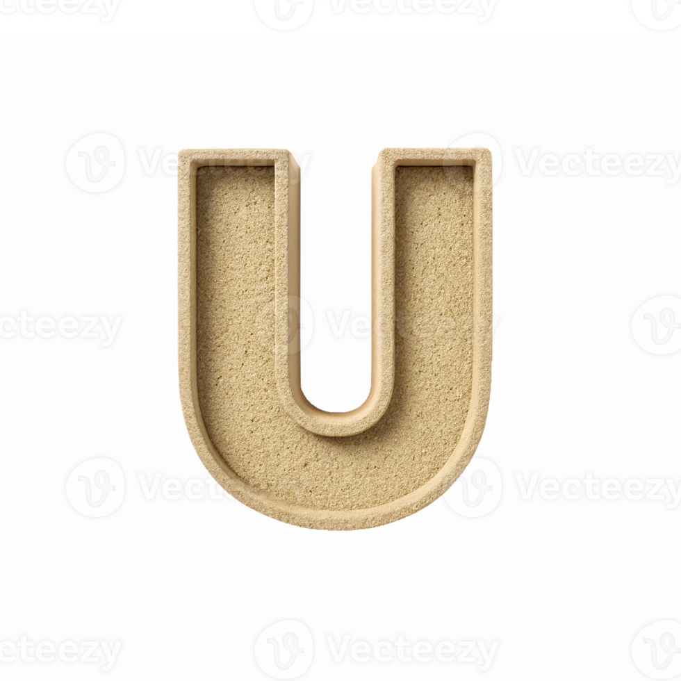 Elegant 3D Sand Textured Letter U Design on Transparent Background for Creative Projects png