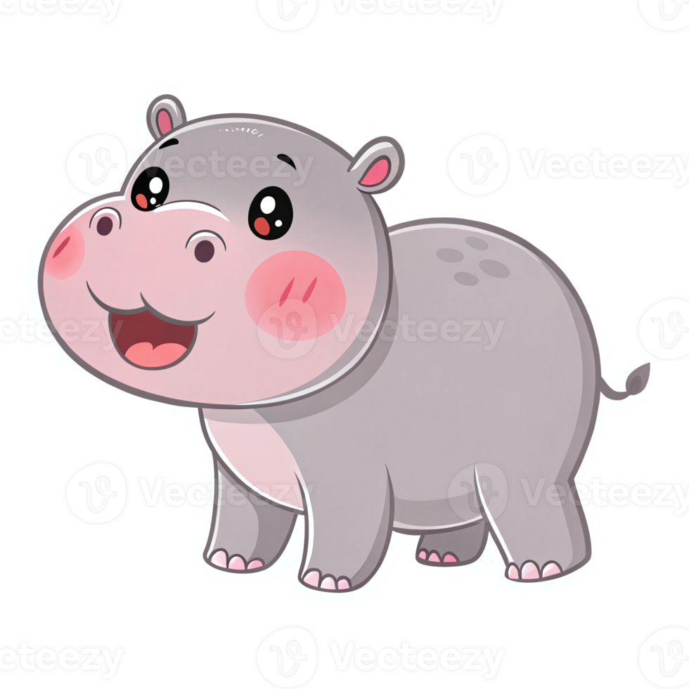 Happy Cartoon Hippopotamus Character with Smiling Face on Transparent Background png