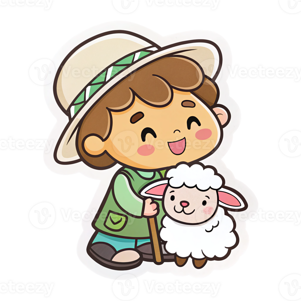 Cheerful Child with Sheep Illustration on Transparent Background for Education or Kids Design png