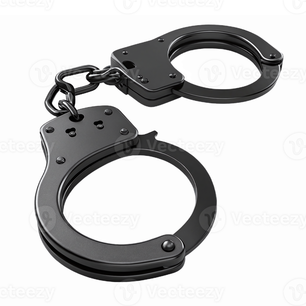 Realistic Black Handcuffs Isolated on Transparent Background for Law Enforcement and Securitys png