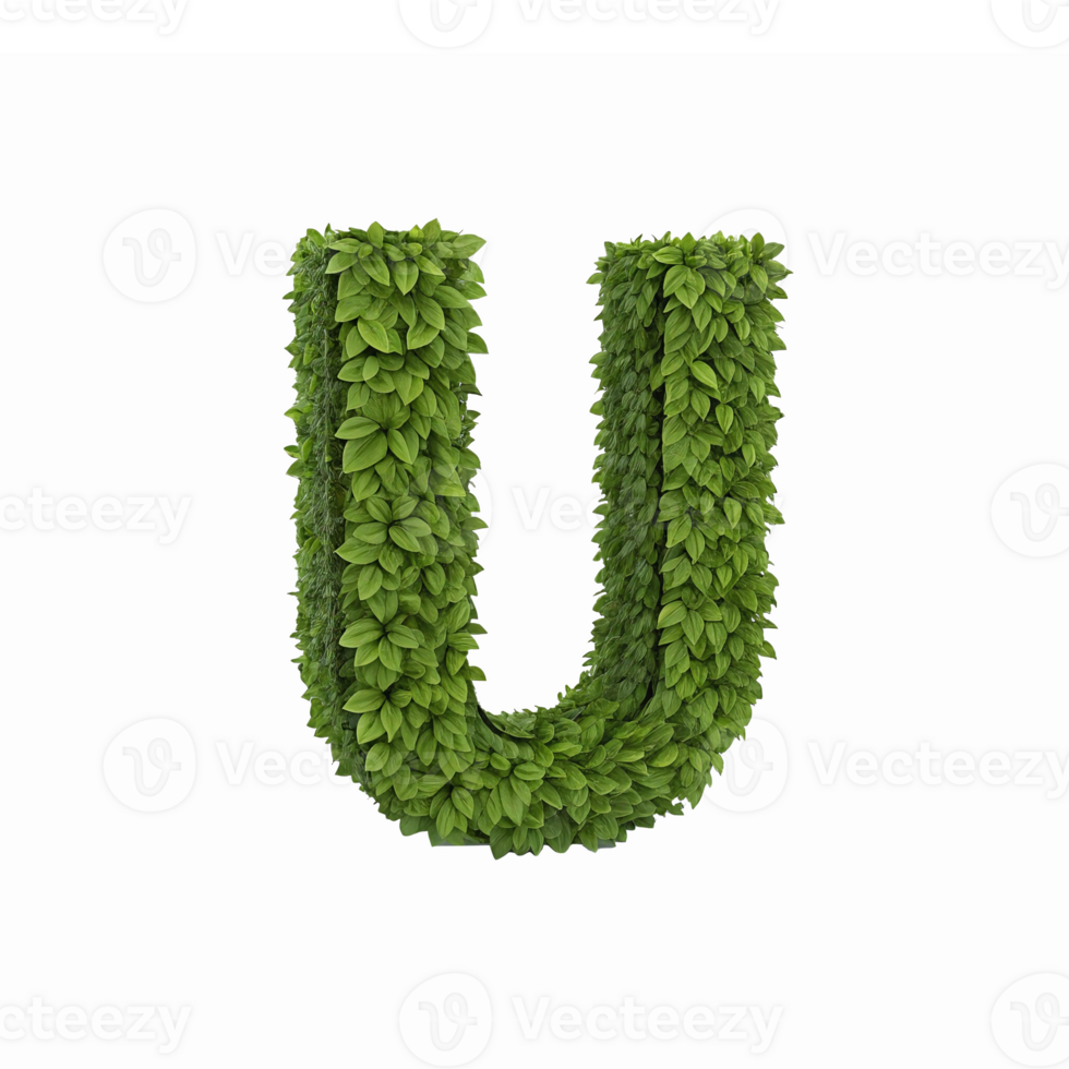Green Leafy Letter U with Natural Foliage for Eco-Friendly Designs and Sustainable Concepts png